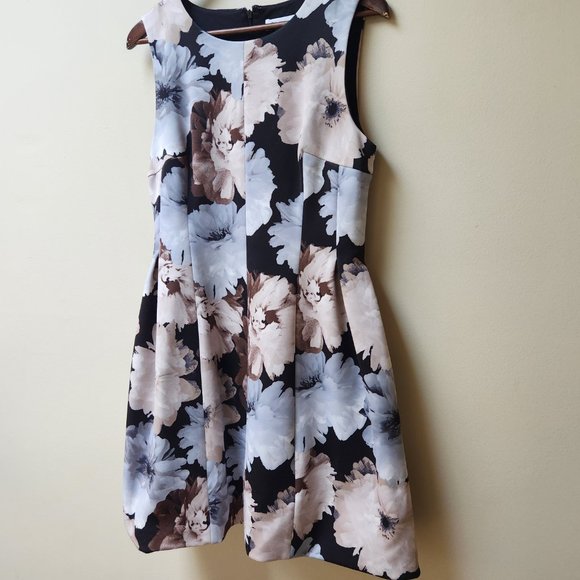 Floral Sleeveless Dress - Black and Cream - Picture 2 of 10